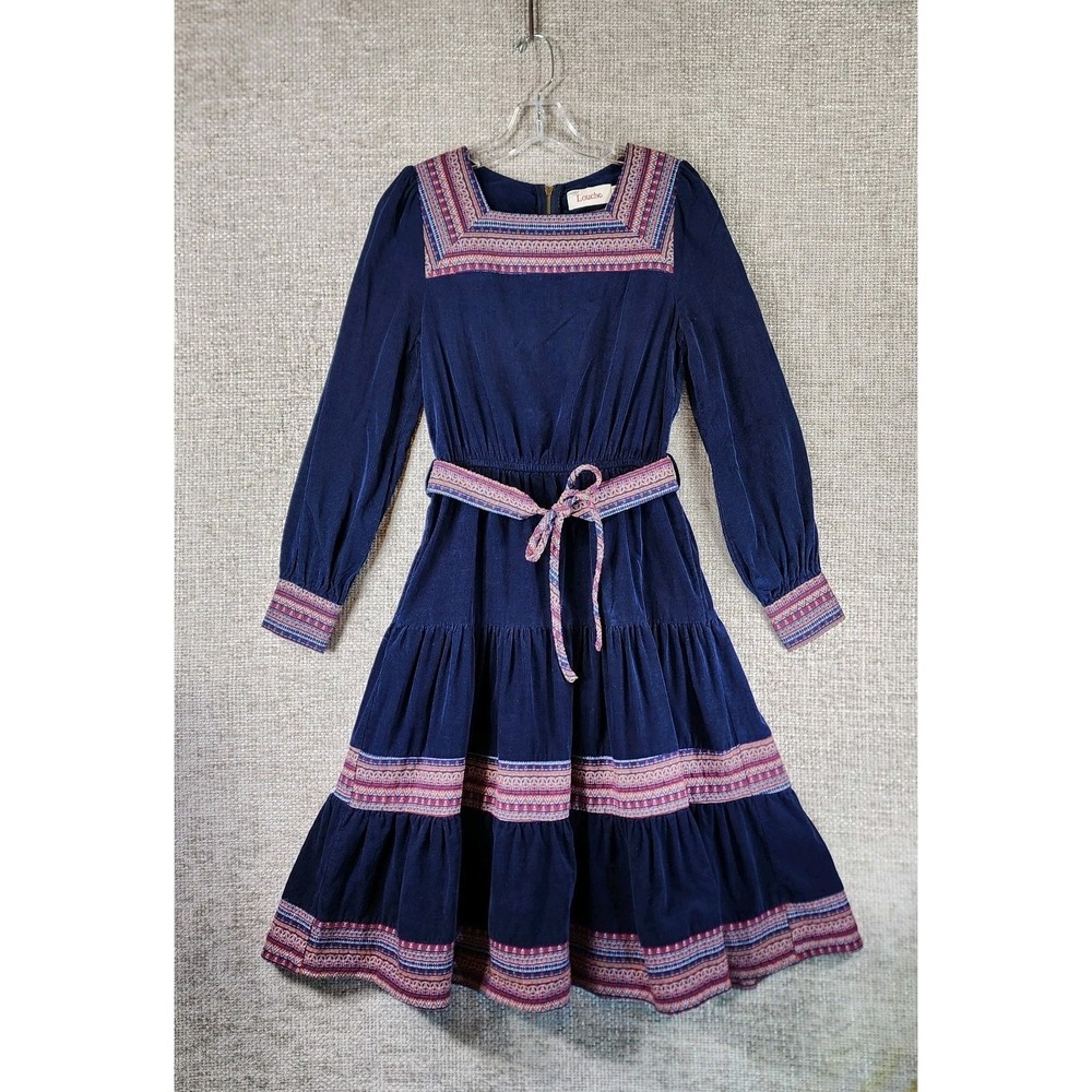 Louche Anthropologie Shina Midi Dress Womens 4 Navy Corduroy Boho Folk